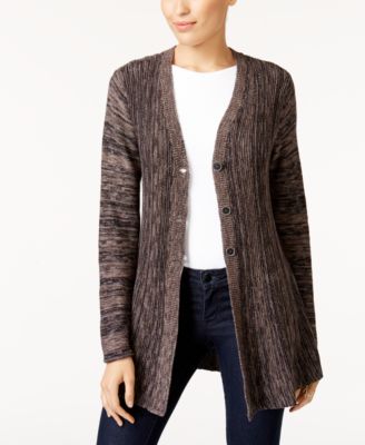 Style Co Space-Dyed Cardigan, Dark Grape Combo P/XS