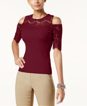 INC International Concepts Petite Lace-Trim Cold-Shoulder Port PL