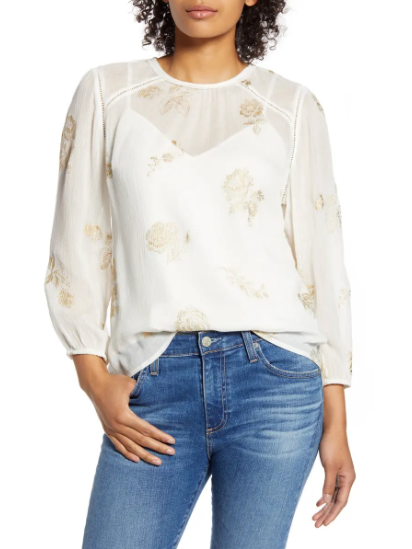 Lucky Brand Piper Sheer Top Size M