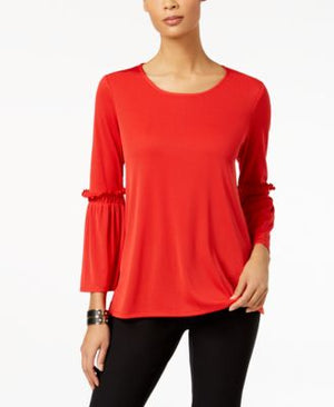 Alfani Knit Ruffle-Trim Top Red M