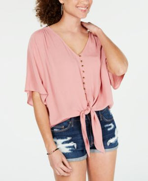 Ultra Flirt Juniors' Solid Tie-Front Top Size XS