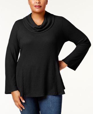 Style Co Plus Size Cowl-Neck Bell-Sleeve Top, Deep Black