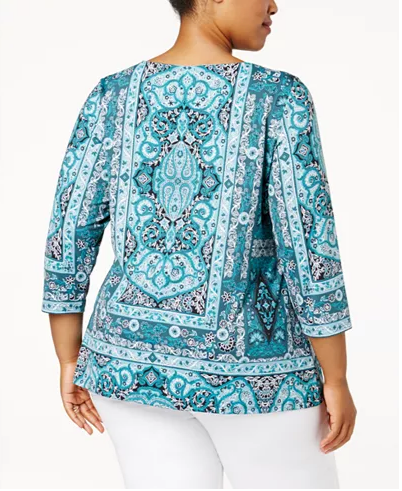 Charter Club Plus Size Printed Boat-Neck To Deep Pine Combo 1X