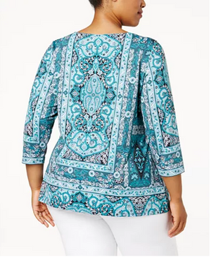 Charter Club Plus Size Printed Boat-Neck To Deep Pine Combo 1X