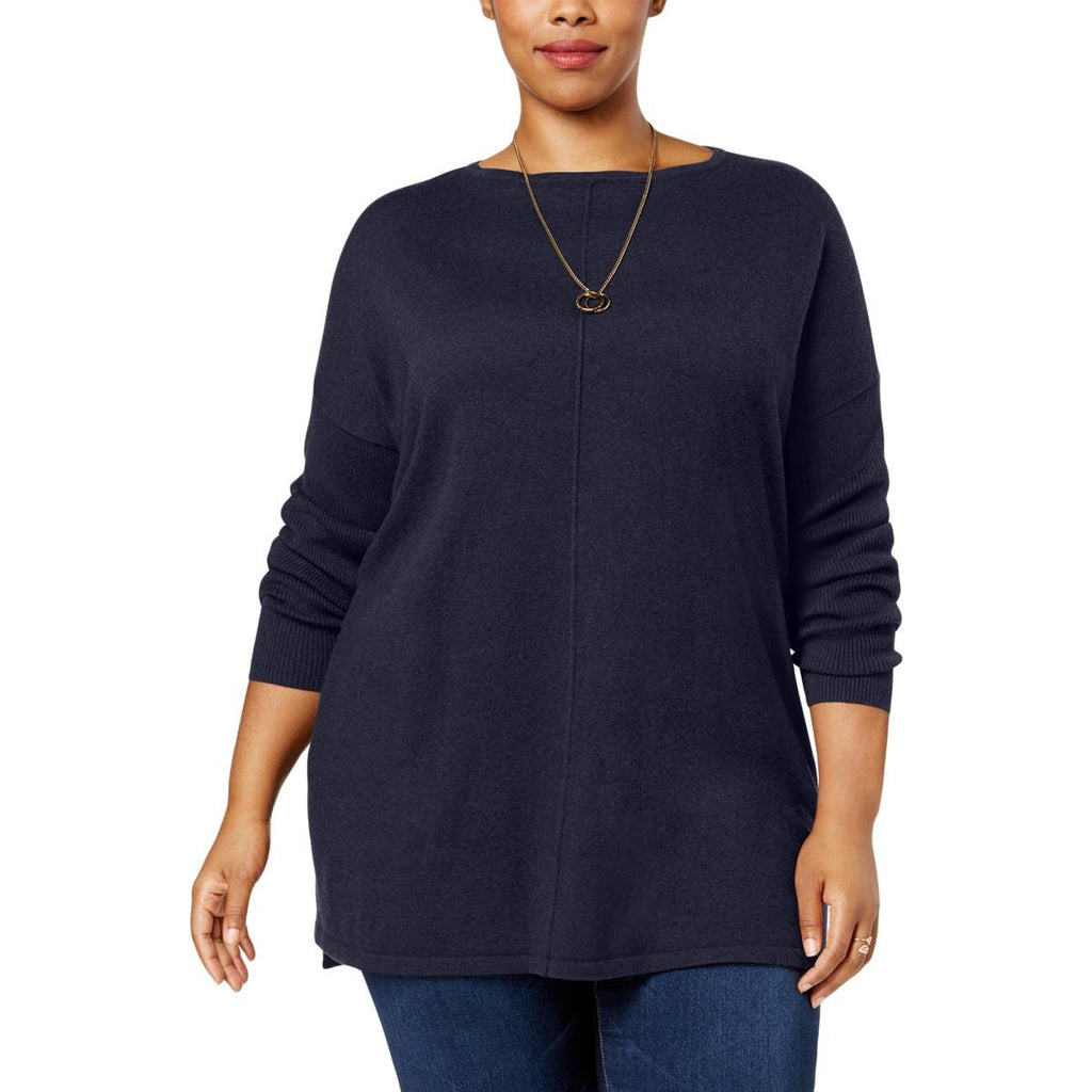 Style & Co Plus Size Seamed Boat-Neck Sweater, Dark Grape 1X