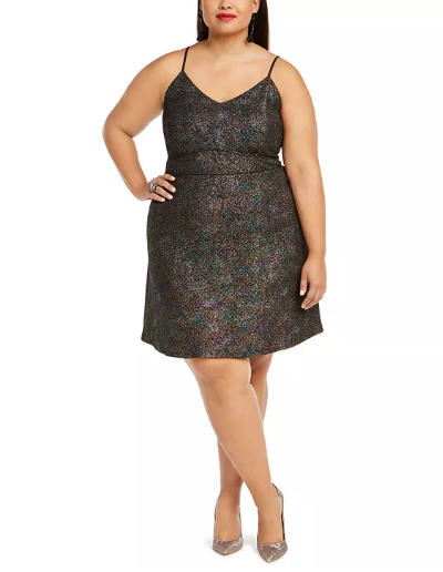 Monteau Trendy Plus Size Multicolor-Foil Skater Dress Size 2X