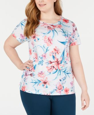 Ideology Floral-Printed Keyhole-Back T-Shirt Size 3X