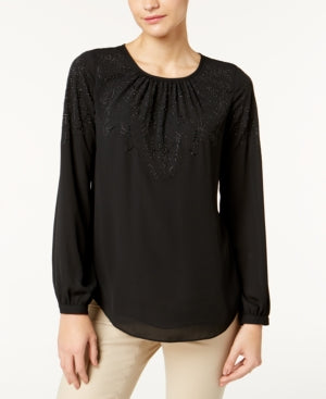 Charter Club Petite Embellished Top Deep Black P/M