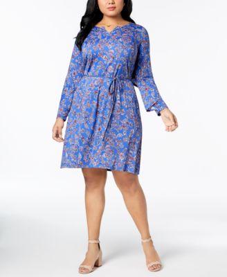 Ny Collection Plus Size Ruffle-Trim Belted A-Line Dress 1X