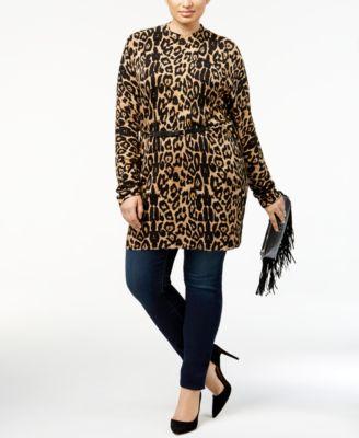 INC International Concepts Plus Size Chain-Belt Tunic Sweater Leopard 3X