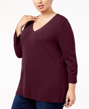 Karen Scott Plus Size V-Neck Sweater Merlot 3X