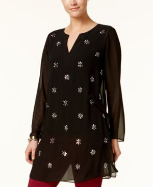 Alfani Embellished Split-Neck Tunic Deep Black XL
