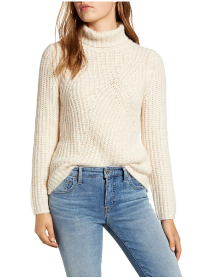 Lucky Brand Traveling Rib Sweater White