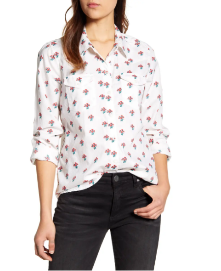 Lucky Brand Printed Button-Front Cotton Top