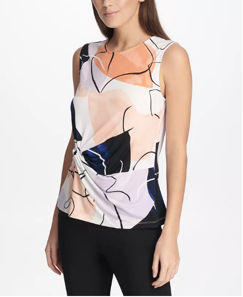DKNY Sleeveless Printed Side-Knot Top Size XS