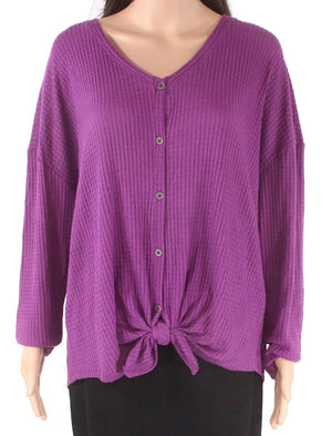 Style & Co. Womens Plus V-Neck Sheer Button-Down Top 2X