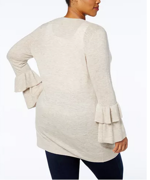 INC International Plus Size Ruffle-Cuff Long Cardigan Heather Sandune 0X