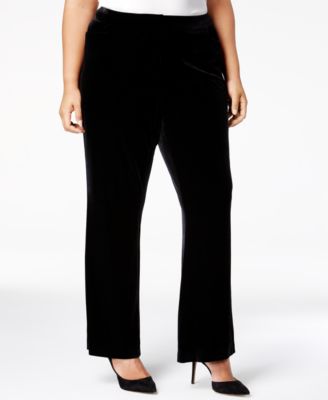 Calvin Klein Plus Size Tab-Front Velvet Pants Black 18W