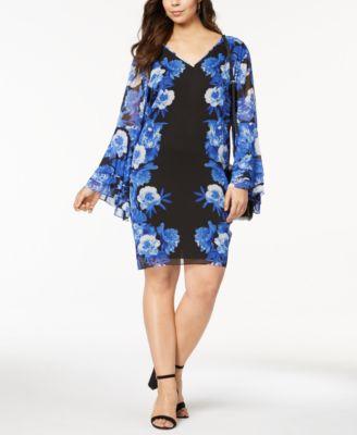 INC International Concepts Plus Size Printed Tiered-Sleev Ghost Rose 0X