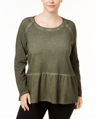 Style Co Plus Size Olive Green High-Low Hem Ruffled Raglan Sleeve Top 1X