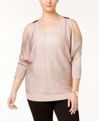 INC International Concepts Plus Size Cold-Shoulder Sweater New Pale Blush 2X