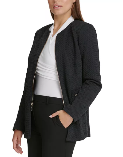 Dkny Zippered Textured Jacket Size 14