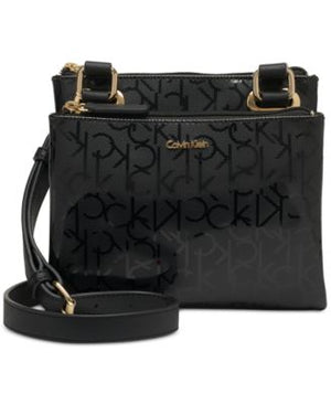 Calvin Klein Madison Signature Mini Crossbody Black Logo EmbossedGold
