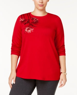 Alfani Plus Size Sequined Sweater Banner Red 3X