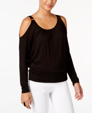 Thalia Sodi Cold-Shoulder Blouse Deep Black Multiple Sizes