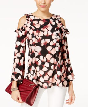 Alfani Printed Cold-Shoulder Blouse Floating Petals 12