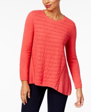 Style Co Petite Cotton Pointelle-Knit High-Low Sweater, Dark Rose PXL
