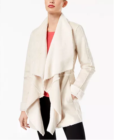 INC International Petite Faux Suede Draped Jacket Washed White PXS