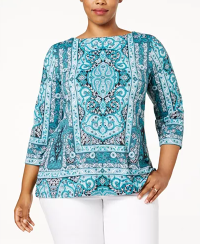 Charter Club Plus Size Printed Boat-Neck To Deep Pine Combo 1X