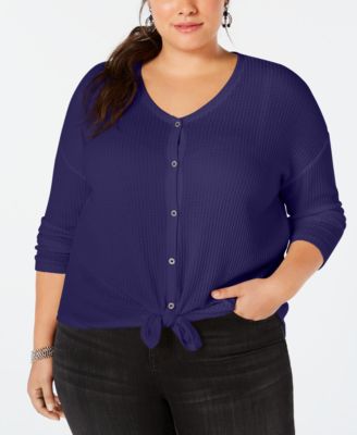Style & Co. Womens Plus V-Neck Sheer Button-Down Top 2X