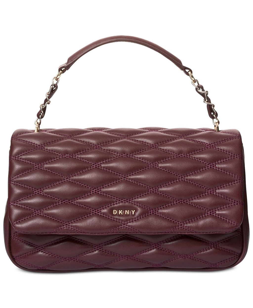 DKNY Lara Diamond Quilt Flap Shoulder Bag Purple Gold
