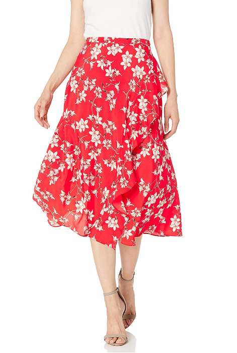 Calvin Klein Printed Ruffled Midi Skirt Size 6