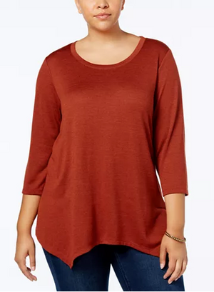 Style Co Handkerchief-Hem Top Removab Rich Auburn 3X