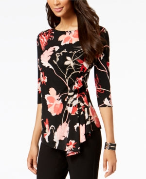 Alfani Printed Side-Tie Top, Black Glass Garden M