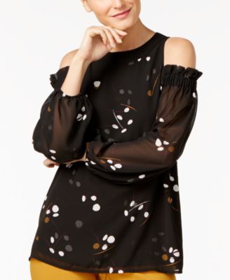 Alfani Cold-Shoulder Bishop Sleeves Blouse Art Spots 12