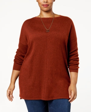 Style & Co Plus Size Seamed Boat-Neck Sweater, Rich Auburn 3X