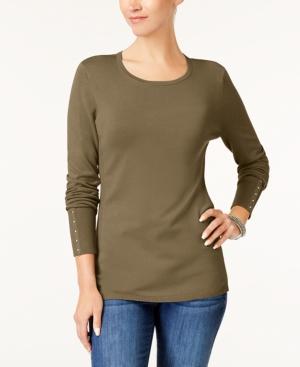 JM Collection Rivet-Detail Sweater Willow Brown L
