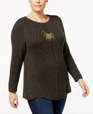 Style Co Directional Ribbed-Knit Sweater Dark IvyBlack 2X