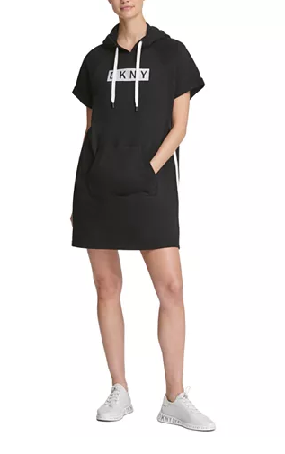 Dkny Sport Logo Hoodie Dress - Black