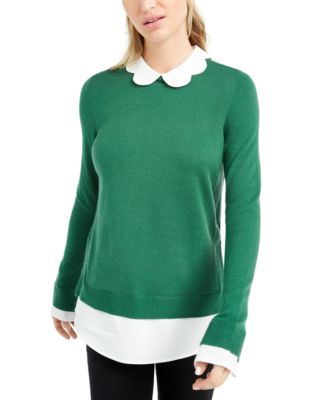 Maison Jules Scalloped-Neck Layered-Look Sweater Size XS (check Color)