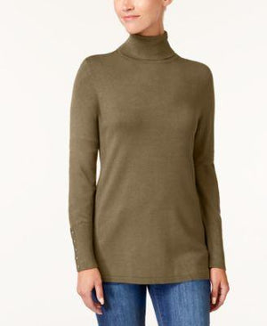 JM Collection Petite Turtleneck Rivet-Cuff S Willow Brown PXS