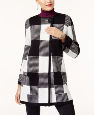 Alfani Printed Sweater Coat Deep Black XL