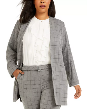 Calvin Klein Plus Size Windowpane Topper Jacket Size 16