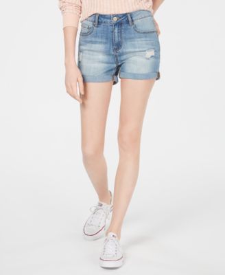 Indigo Rein Juniors' Cuffed High-Rise Denim Shorts - Sage