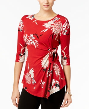 Alfani Printed Side-Tie Top Red DANC ARRANG XS