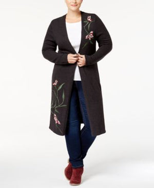 Style Co Plus Size Embroidered Duster C Black Heat 1X